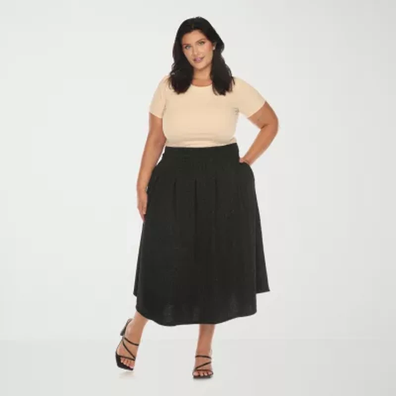 White Mark Womens High Rise Midi Plus Flared Skirt