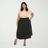 White Mark Womens High Rise Midi Plus Flared Skirt