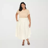 White Mark Womens Plus High Rise Midi Flared Skirt