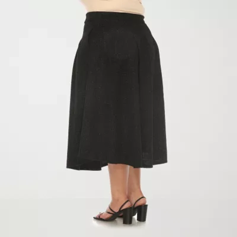 White Mark Womens High Rise Midi Plus Flared Skirt