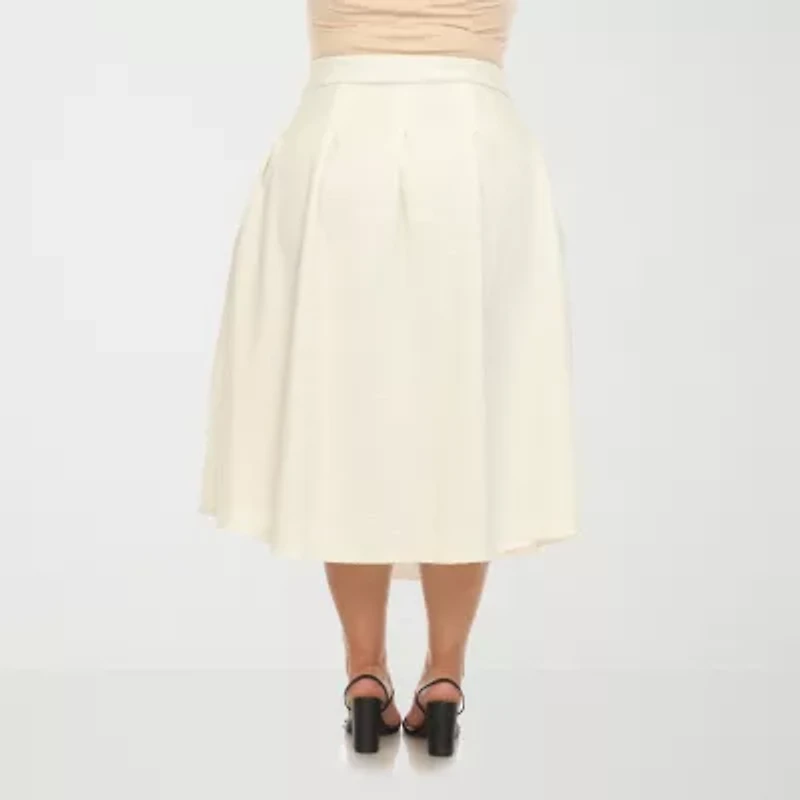 White Mark Womens Plus High Rise Midi Flared Skirt