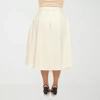 White Mark Womens Plus High Rise Midi Flared Skirt
