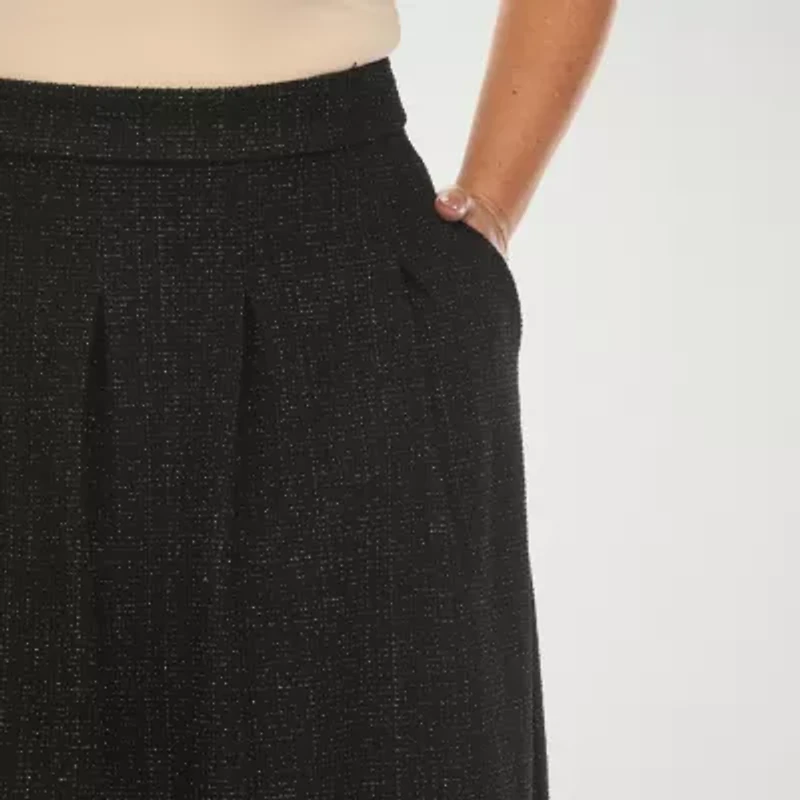 White Mark Womens High Rise Midi Plus Flared Skirt