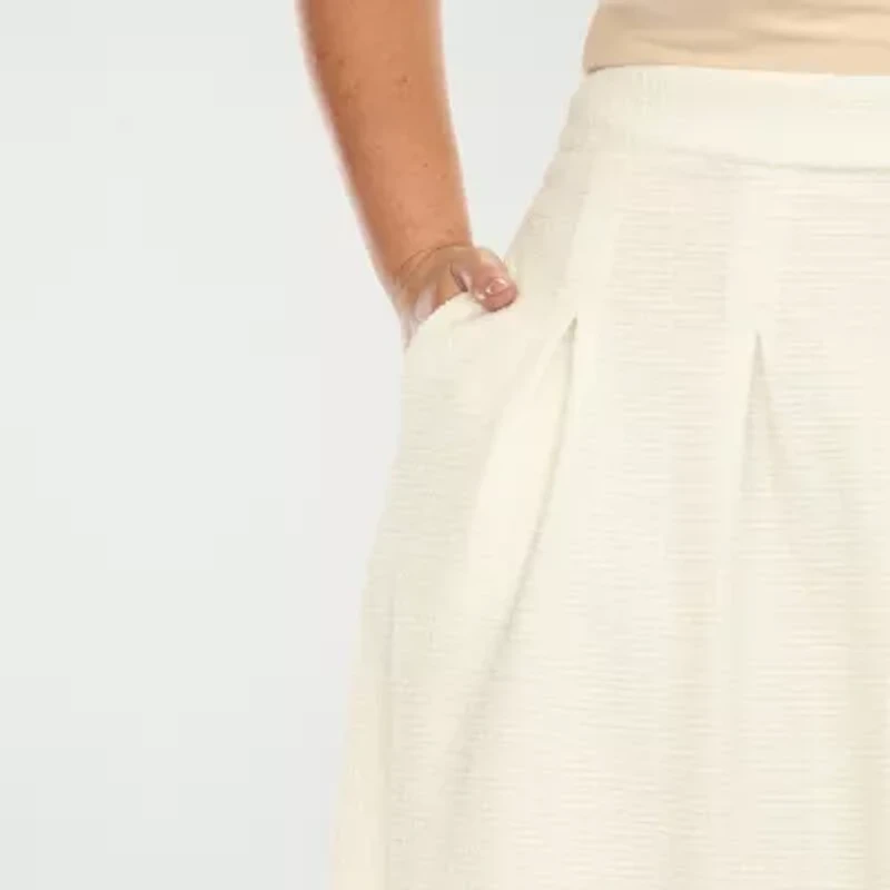 White Mark Womens Plus High Rise Midi Flared Skirt