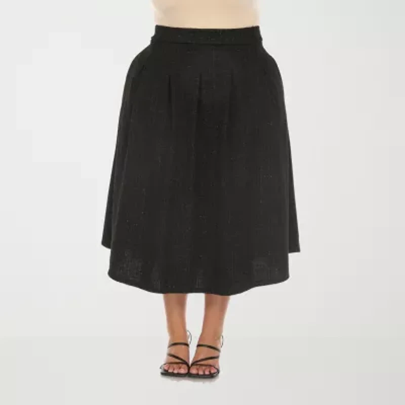 White Mark Womens High Rise Midi Plus Flared Skirt