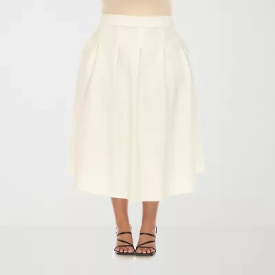 White Mark Womens Plus High Rise Midi Flared Skirt