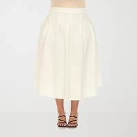 White Mark Womens Plus High Rise Midi Flared Skirt
