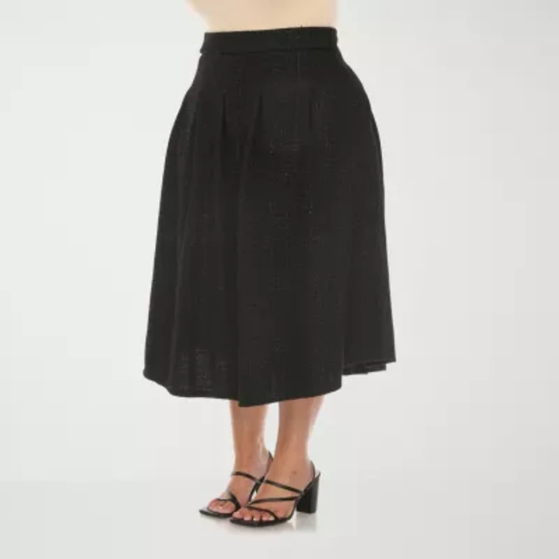 White Mark Womens High Rise Midi Plus Flared Skirt