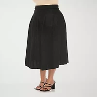 White Mark Womens High Rise Midi Plus Flared Skirt