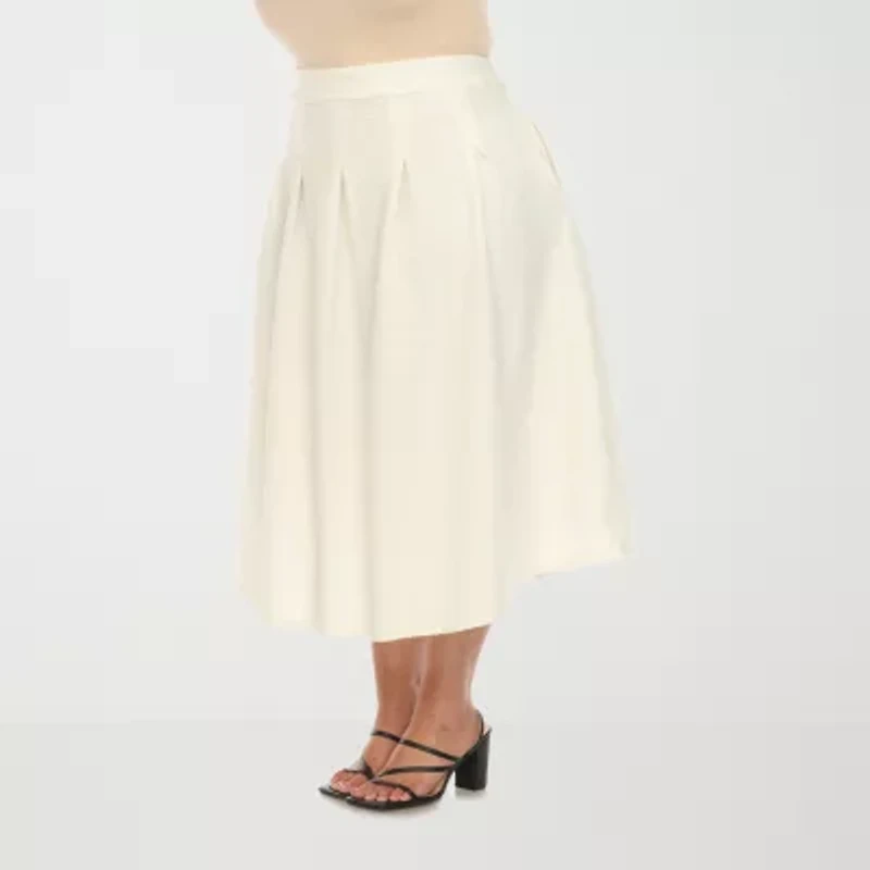 White Mark Womens Plus High Rise Midi Flared Skirt
