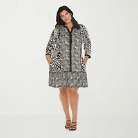 White Mark Womens Plus 3/4 Sleeve Animal Shift Dress