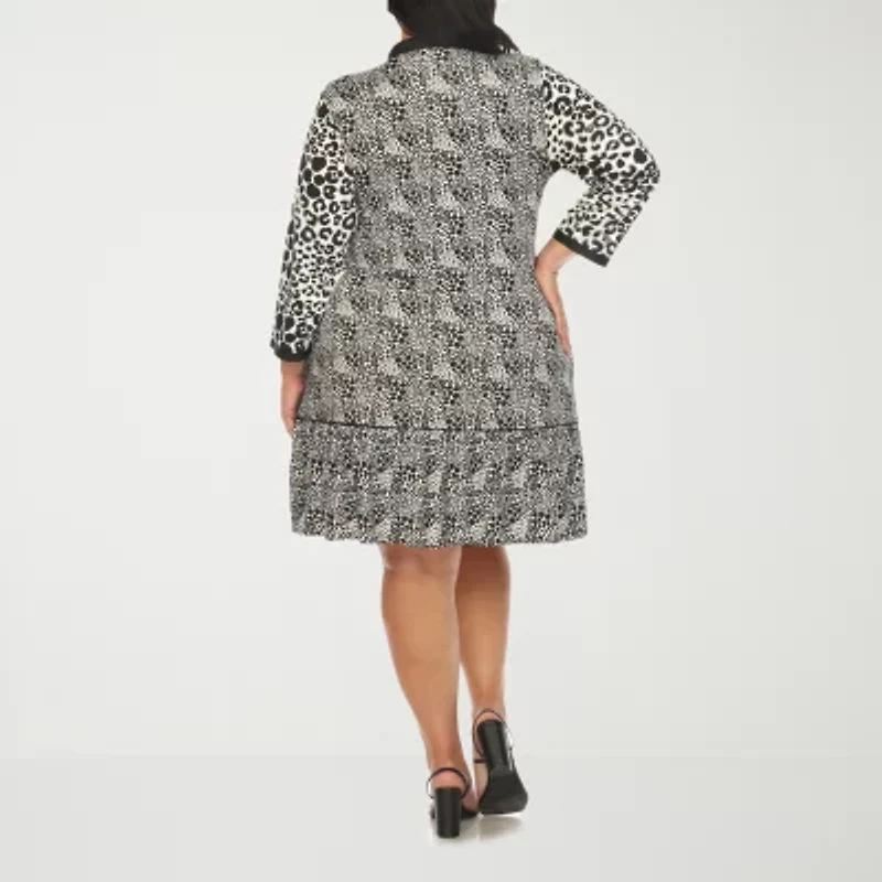 White Mark Womens Plus 3/4 Sleeve Animal Shift Dress