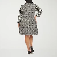 White Mark Womens Plus 3/4 Sleeve Animal Shift Dress