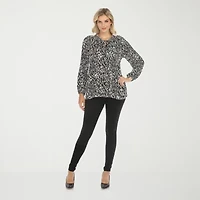 White Mark Womens Split Tie Neck Long Sleeve Wrinkle Resistant Peasant Top