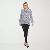 White Mark Womens Split Tie Neck Long Sleeve Wrinkle Resistant Peasant Top