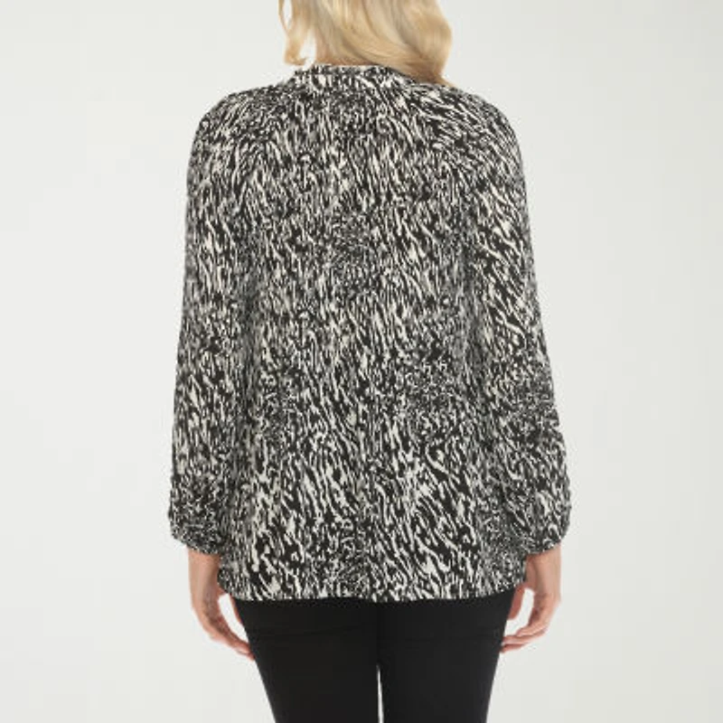 White Mark Womens Split Tie Neck Long Sleeve Wrinkle Resistant Peasant Top