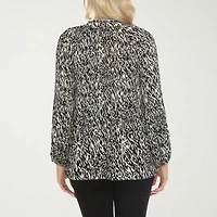 White Mark Womens Split Tie Neck Long Sleeve Wrinkle Resistant Peasant Top