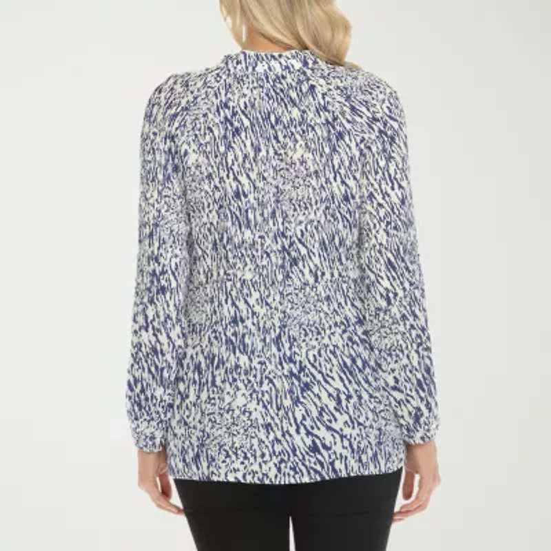 White Mark Womens Split Tie Neck Long Sleeve Wrinkle Resistant Peasant Top