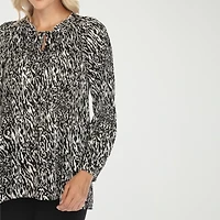 White Mark Womens Split Tie Neck Long Sleeve Wrinkle Resistant Peasant Top