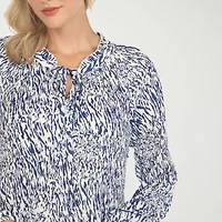 White Mark Womens Split Tie Neck Long Sleeve Wrinkle Resistant Peasant Top