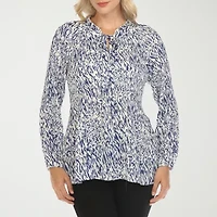 White Mark Womens Split Tie Neck Long Sleeve Wrinkle Resistant Peasant Top