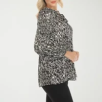 White Mark Womens Split Tie Neck Long Sleeve Wrinkle Resistant Peasant Top