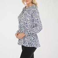 White Mark Womens Split Tie Neck Long Sleeve Wrinkle Resistant Peasant Top