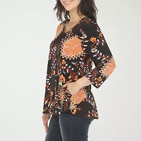 White Mark Womens V Neck 3/4 Sleeve Tunic Top