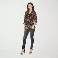White Mark Womens V Neck Long Sleeve Blouse