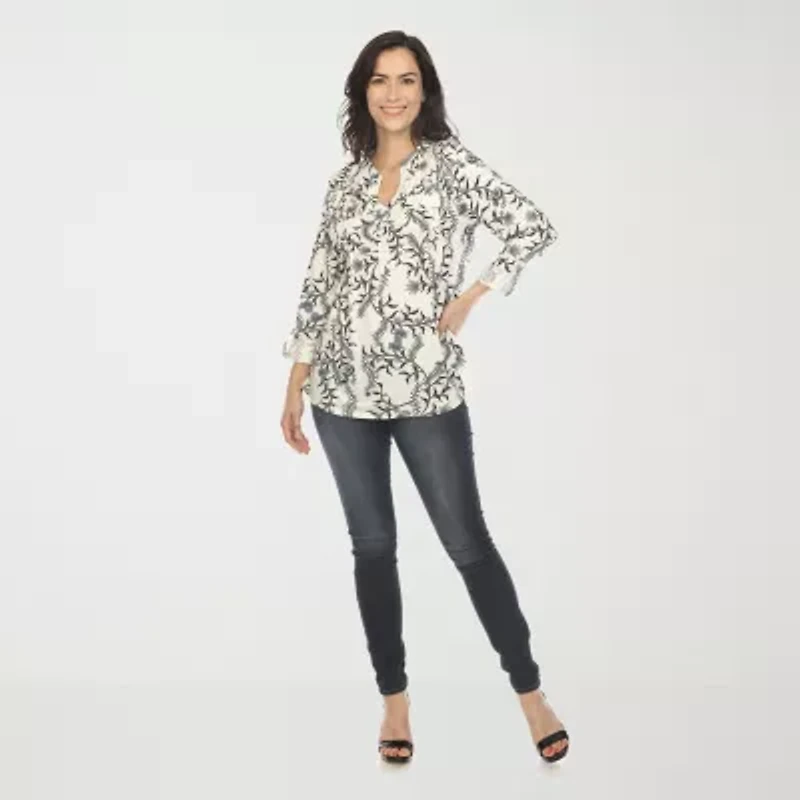 White Mark Womens V Neck Long Sleeve Blouse