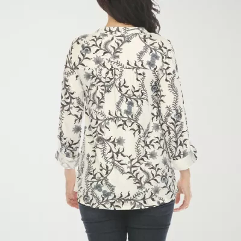 White Mark Womens V Neck Long Sleeve Blouse