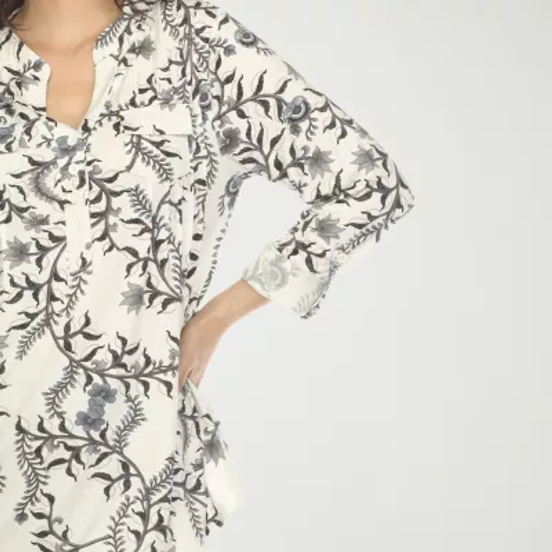 White Mark Womens V Neck Long Sleeve Blouse