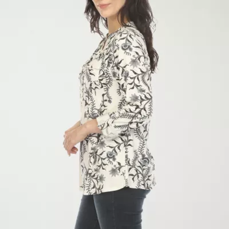 White Mark Womens V Neck Long Sleeve Blouse