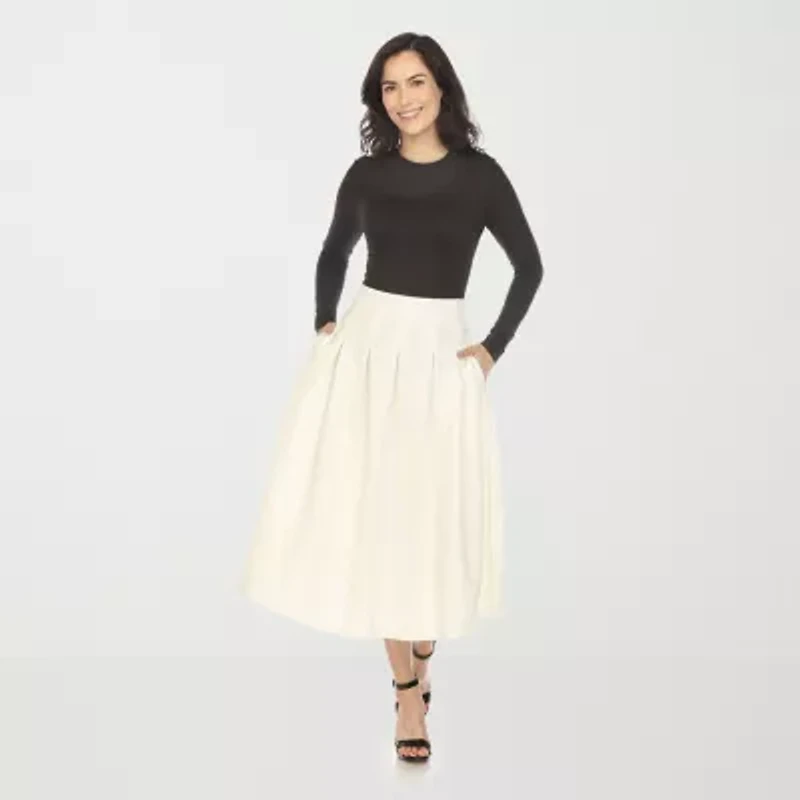 White Mark Womens High Rise Midi Flared Skirt