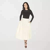 White Mark Womens High Rise Midi Flared Skirt