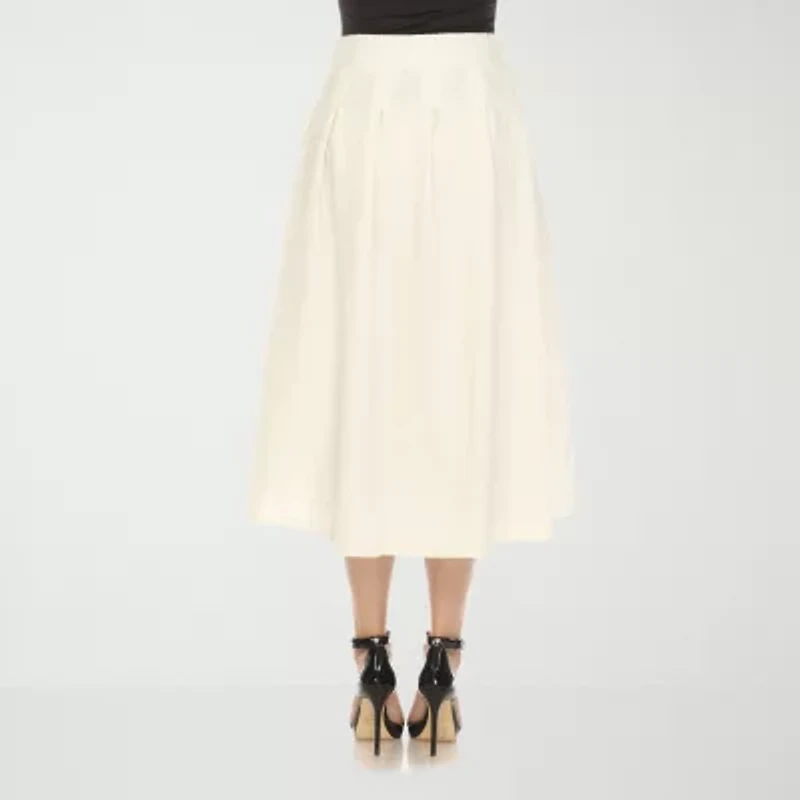 White Mark Womens High Rise Midi Flared Skirt