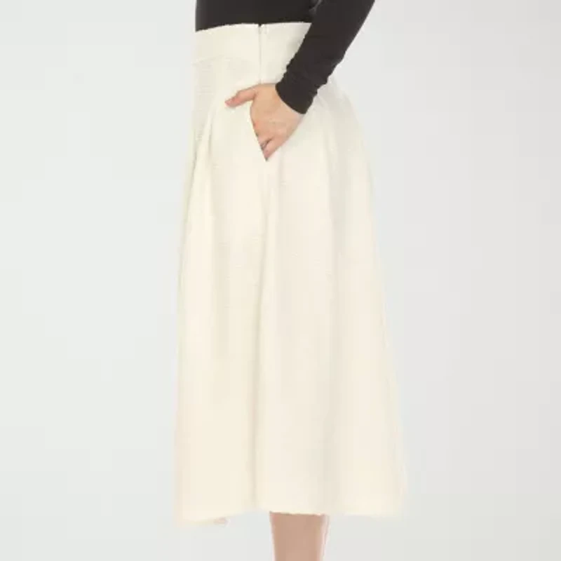 White Mark Womens High Rise Midi Flared Skirt