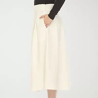 White Mark Womens High Rise Midi Flared Skirt