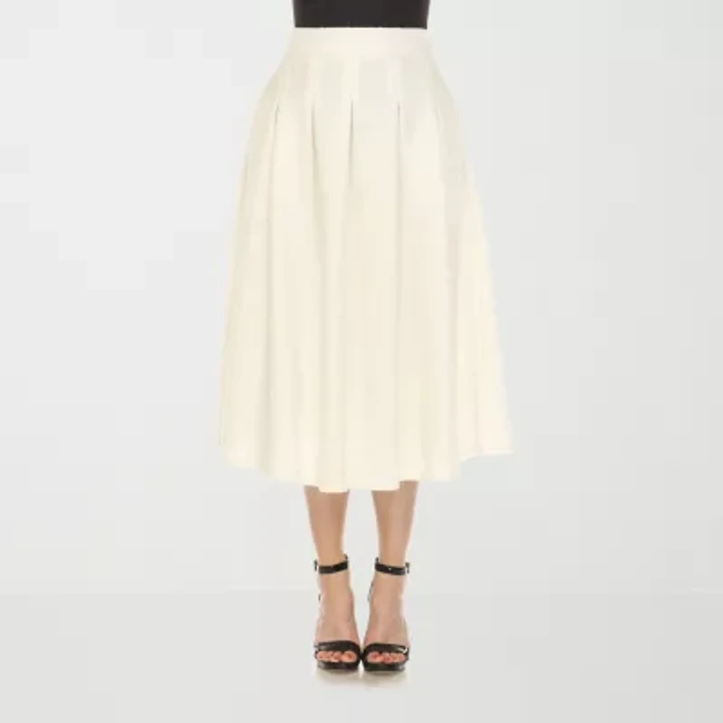 White Mark Womens High Rise Midi Flared Skirt