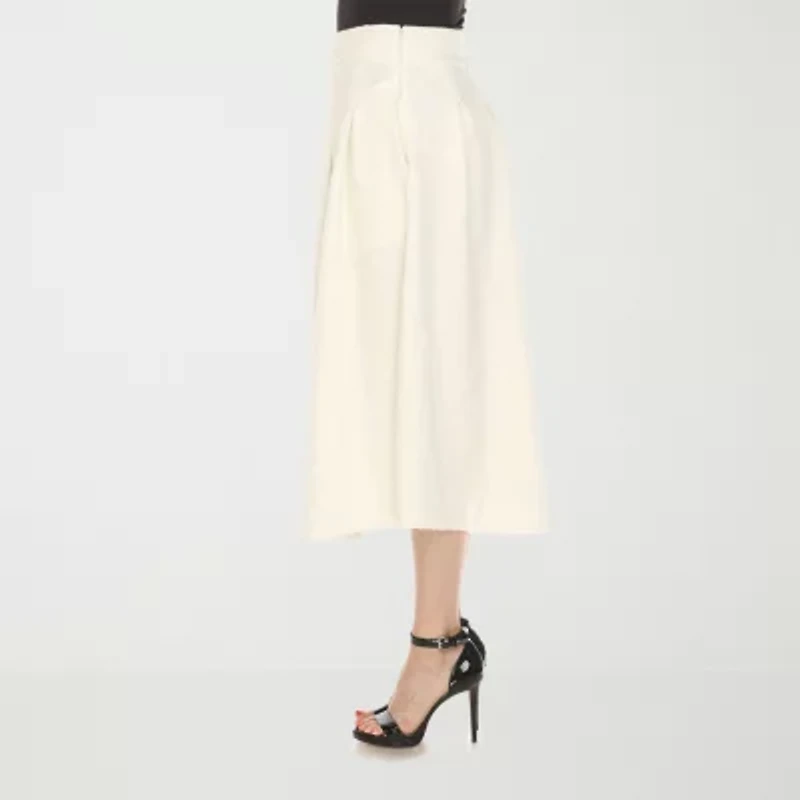White Mark Womens High Rise Midi Flared Skirt