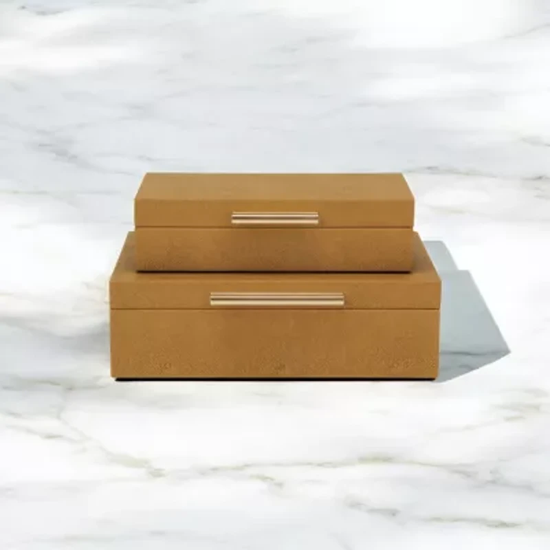 Cheungs Camel Brown Faux Shagreen Rectangular 2-pc. Decorative Box