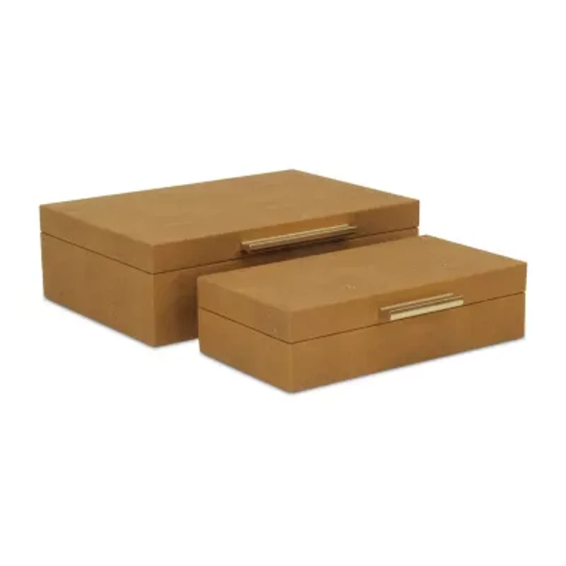 Cheungs Camel Brown Faux Shagreen Rectangular 2-pc. Decorative Box