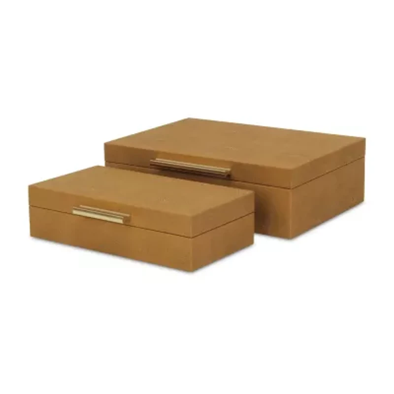 Cheungs Camel Brown Faux Shagreen Rectangular 2-pc. Decorative Box