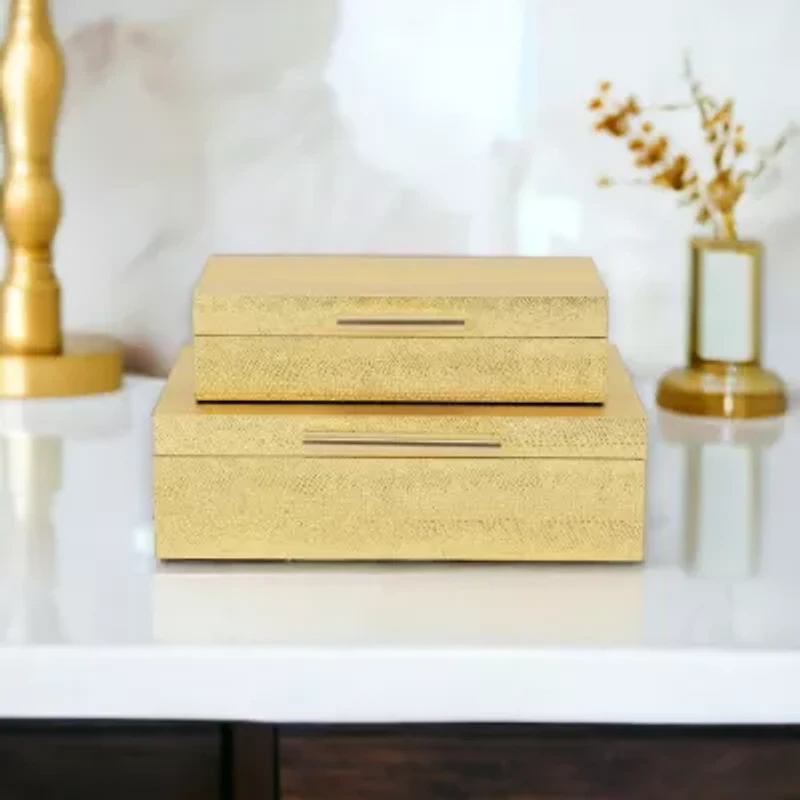 Cheungs Gold Faux Snakeskin Rectangular 2-pc. Decorative Box