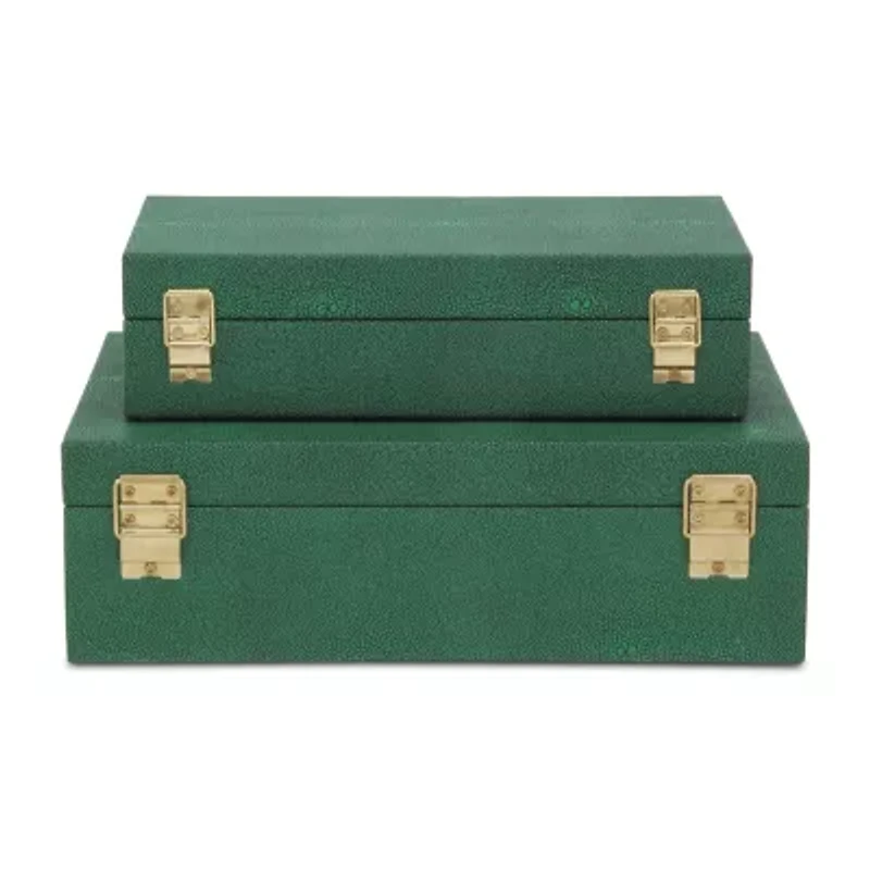 Cheungs Green Faux Shagreen Rectangular 2-pc. Decorative Box