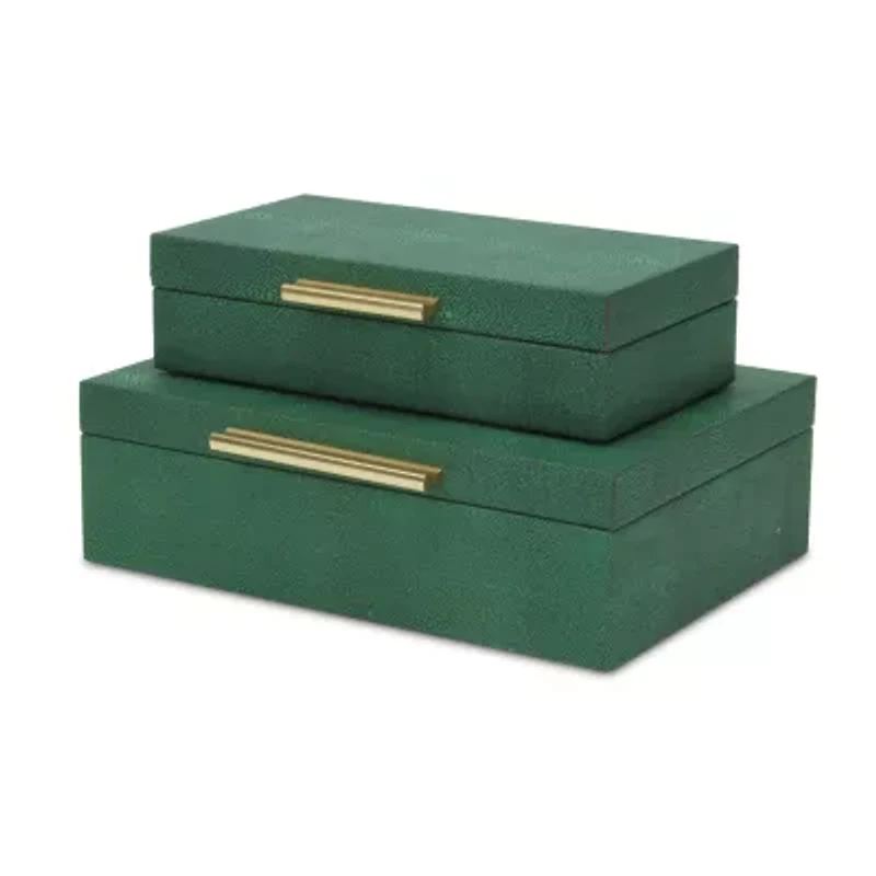 Cheungs Green Faux Shagreen Rectangular 2-pc. Decorative Box