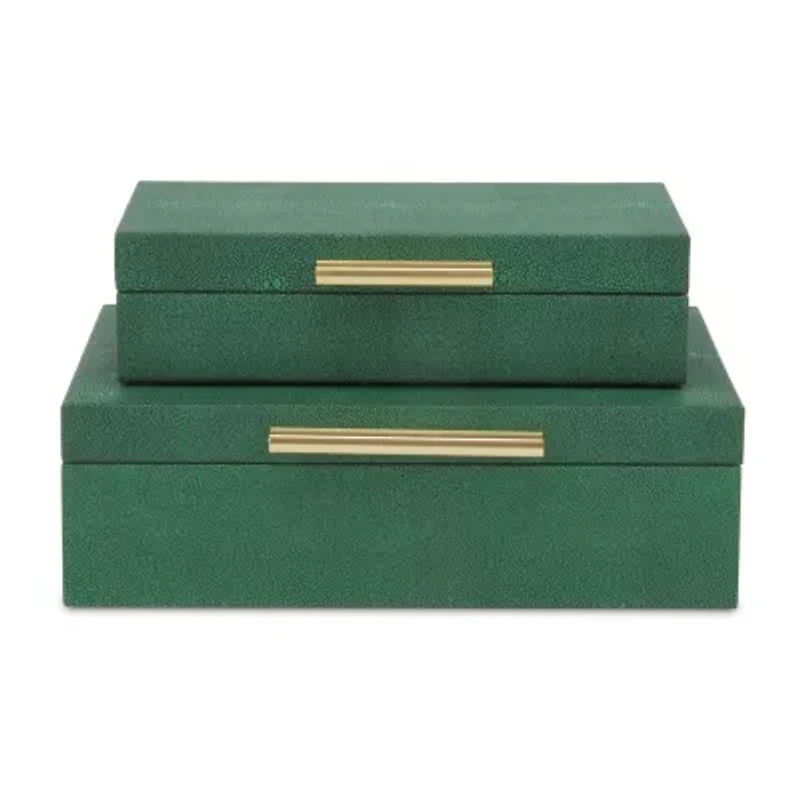 Cheungs Green Faux Shagreen Rectangular 2-pc. Decorative Box