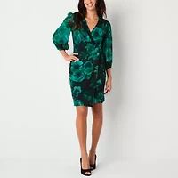 Connected Apparel Womens 3/4 Sleeve Floral Sheath Dress