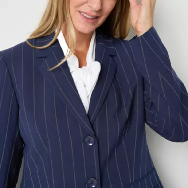Black Label by Evan-Picone Pinstripe Womens Classic Fit Suit Jacket