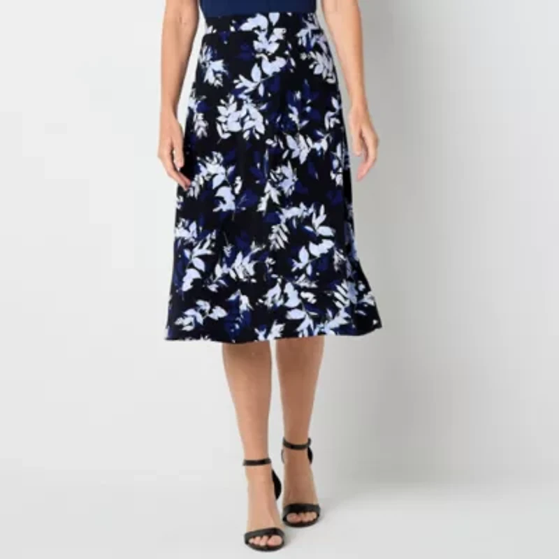 Black Label by Evan-Picone Knit Womens Mid Rise Midi Flared Skirt